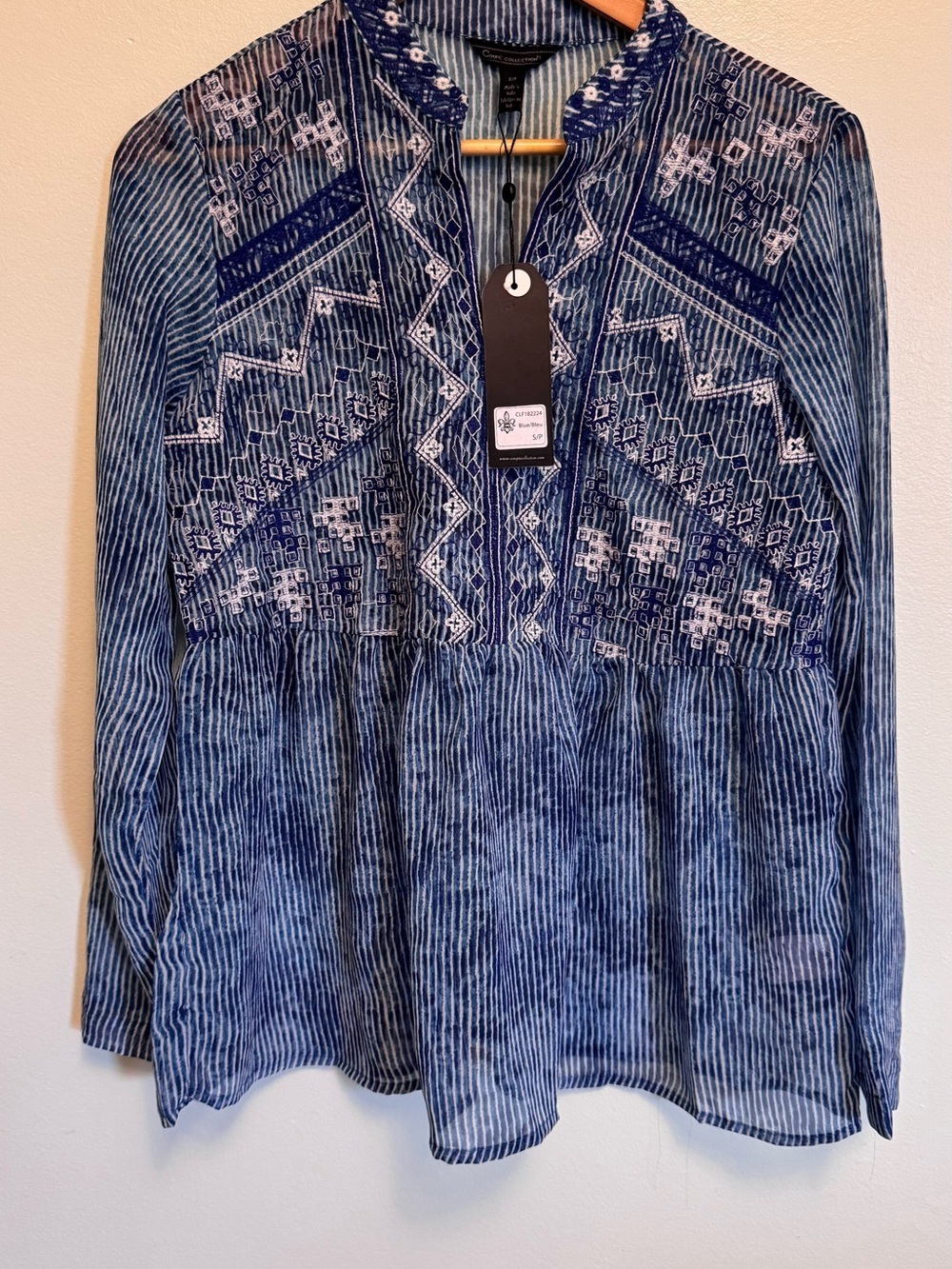 Indigo Embroidered Peasant Tunic Top - Women